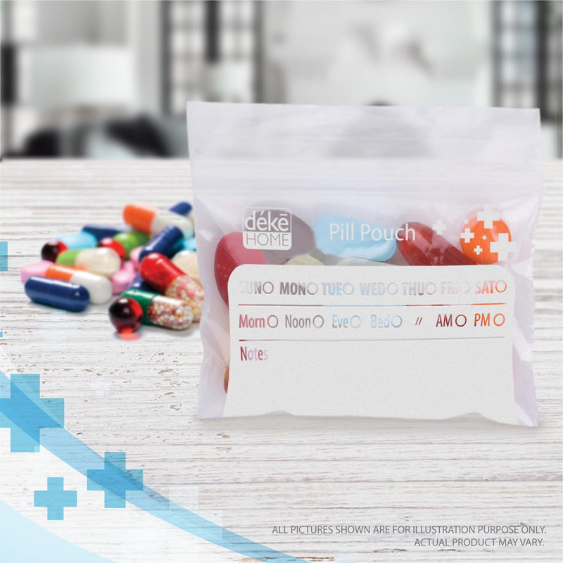 Deke Home - 250 Pack Clear Resealable Pill Bags (4x2.75 in), Travel Medicine Pouches with Write-On Label, BPA-Free Disposable Pill Organizer for Medications, Vitamins & Supplements 250 Count (Pack of 1)