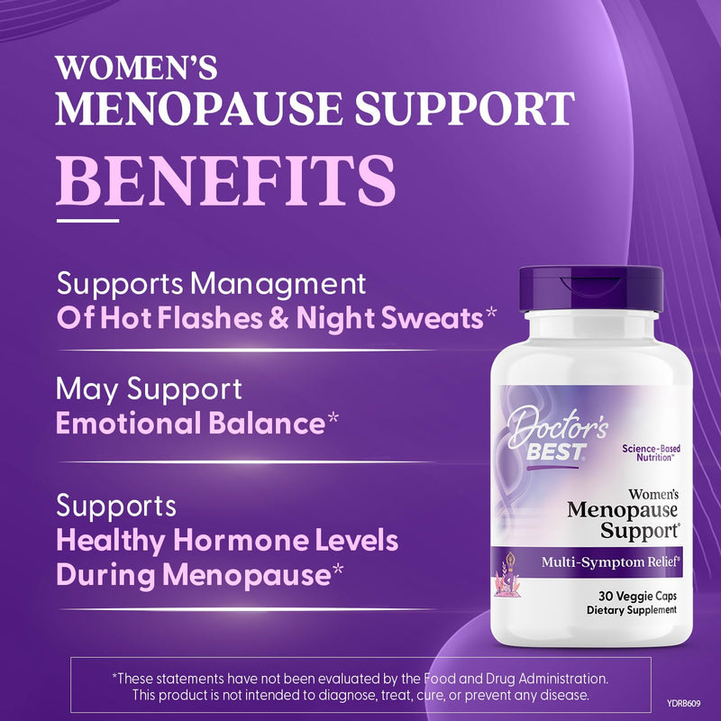 [Australia] - Doctor's Best Womens Menopause Support (Soy Isoflavone, Black Cohosh, Chaste Tree), Multi-Symptom Relief, Non-GMO, Gluten Free, Vegan 30 Veggie Caps 