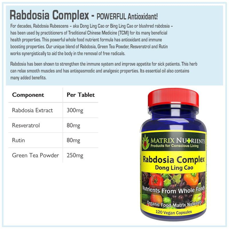 RABDOSIA Complex - Highly Potent Antioxidant for Maximum Cell Protection! - 100% Natural Ingredients: Rabdosia Extract, Green Tea, Resveratrol, Rutin - Vegan Capsules (120ct) 120ct
