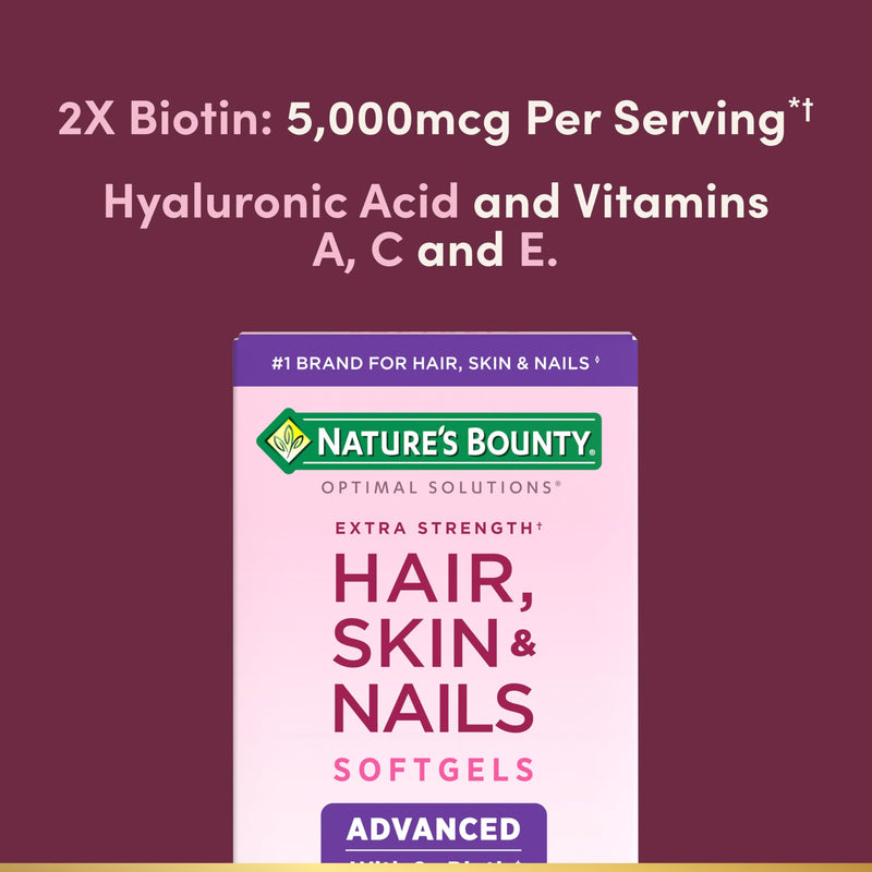 Nature's Bounty Advanced Hair, Skin & Nails, Argan-Infused Vitamin Supplement with Biotin and Hyaluronic Acid, 150 Rapid Release Softgels (Pack of 2) Unflavored 150 Count (Pack of 2)