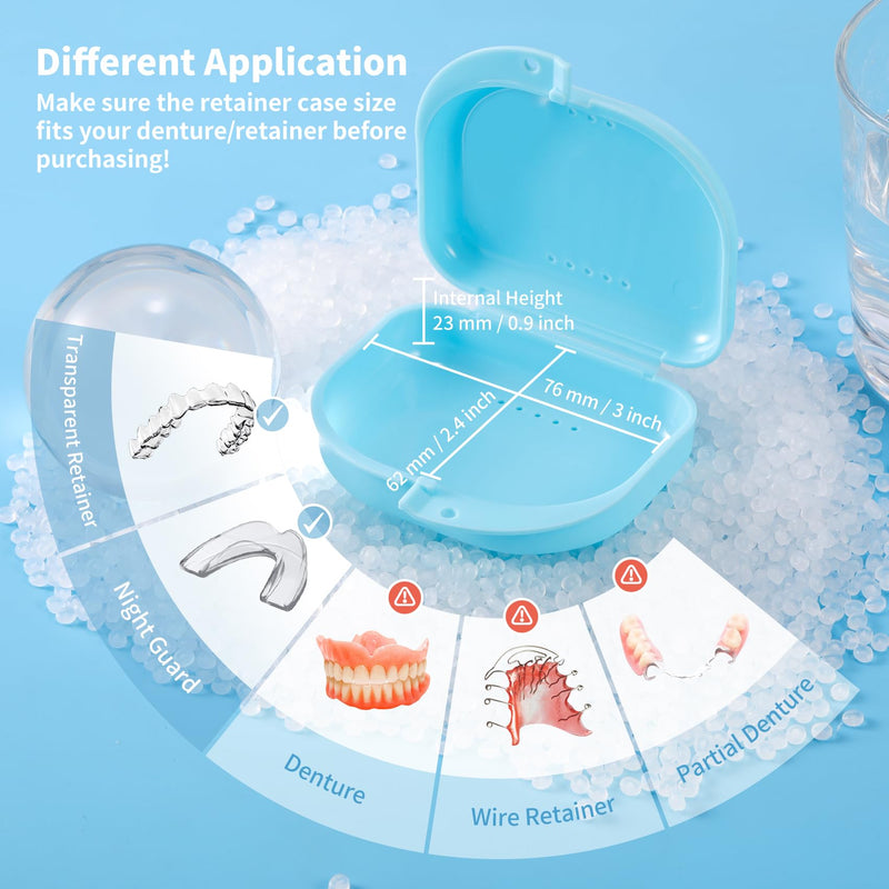 [Australia] - Dental Mouthguard Container Orthodontic Retainer Case with Vent Holes, Denture Holder Box Clear Aligner Case Slim for Household|Travel|Office - Bluish - Light & Easy to Carry 