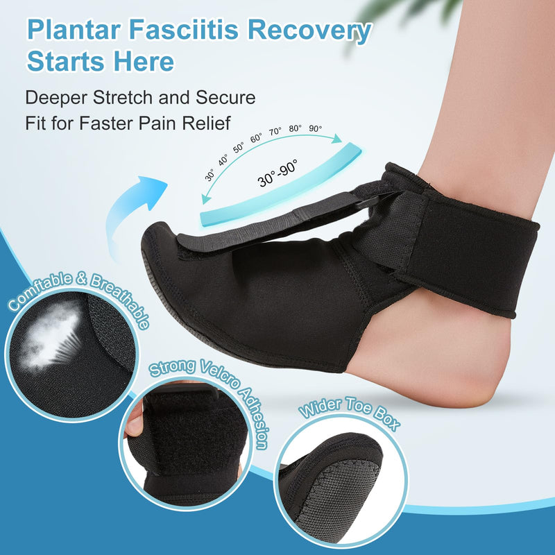 [Australia] - Plantar Fasciitis Night Splint Brace with Massage Ball, Relieves Foot Drop and Achilles Tendonitis, Adjustable Straps, Soft & Comfortable Sleep, Night Splint for Plantar Fasciitis Women & Men, Small 