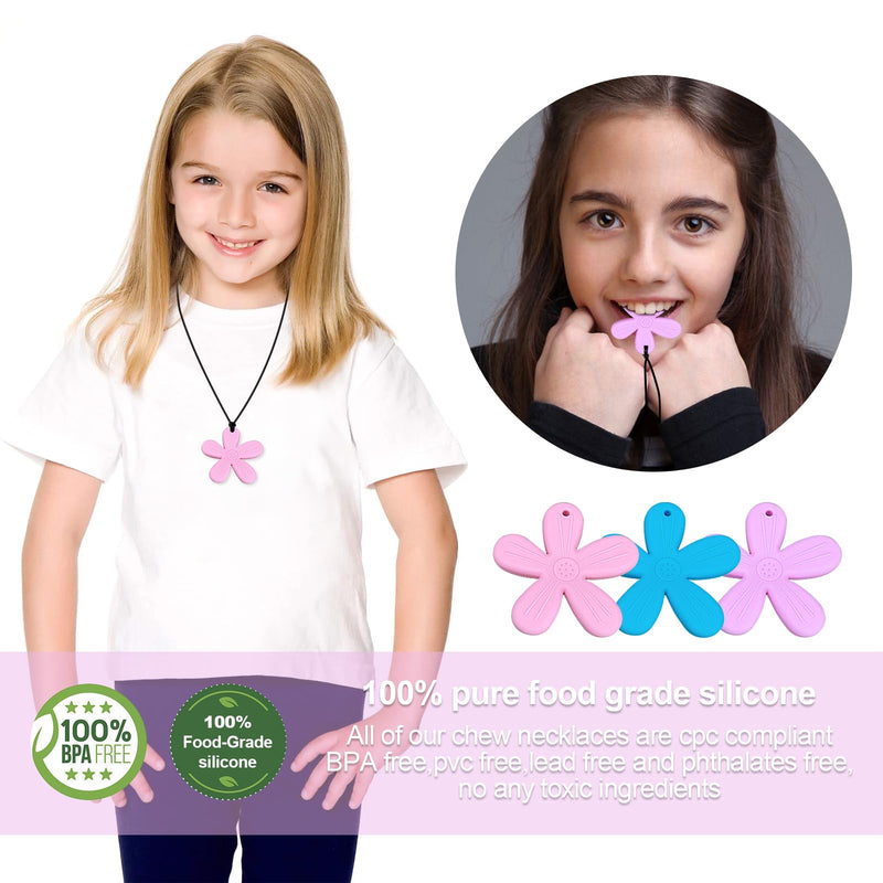 [Australia] - 3 Pcs Flower Silicone Chewing Necklace Suitable for Sensory Children, for Boys and Girls with Autism, ADHD, Anxiety or SPD Chewing Fidgeting for Boys Girls Adults Chewer 