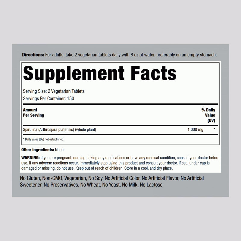 [Australia] - Piping Rock Organic Spirulina | 1000mg | 300 Tablets | Arthrospira Platensis | Vegetarian, Non-GMO, Gluten Free Supplement 