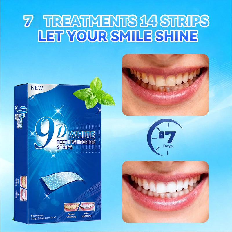 Teeth-Whitening Strips for Sensitive Teeth - 9D Teeth Whitening Kit Professional Effects, Teeth Whitener for Enamel Safe, 14 White Strips (7 Day Treatment) Remove Stains for a Brighter Smile, Mint 14 Count (Pack of 1)