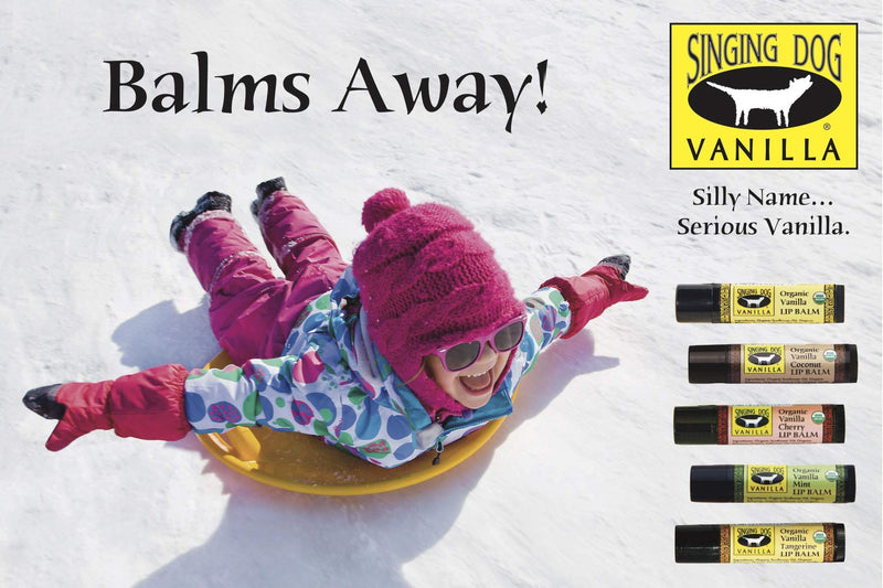 Singing Dog Vanilla USDA Organic Beeswax Lip Balm, 5-Flavor Variety Pack - Vanilla, Cherry, Coconut, Mint, Tangerine - Vitamin E, Grade A Vanilla, 0.15 oz each