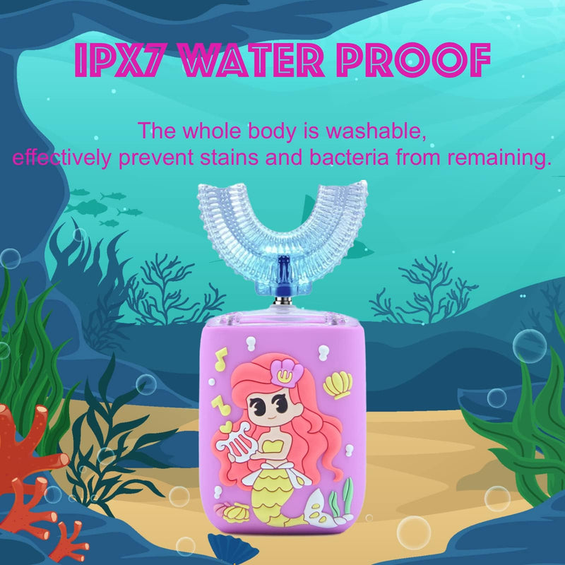 [Australia] - Kids Electric Toothbrush, U Shaped Toothbrush Kids Sonic Automatic Brush with 5 Brush Head 6 Sonic Clean Modes IPX7 Waterproof Mermaid Design Rechargeable Smart Timer for Children 2-7 Mermaid (Ages 2-7) 