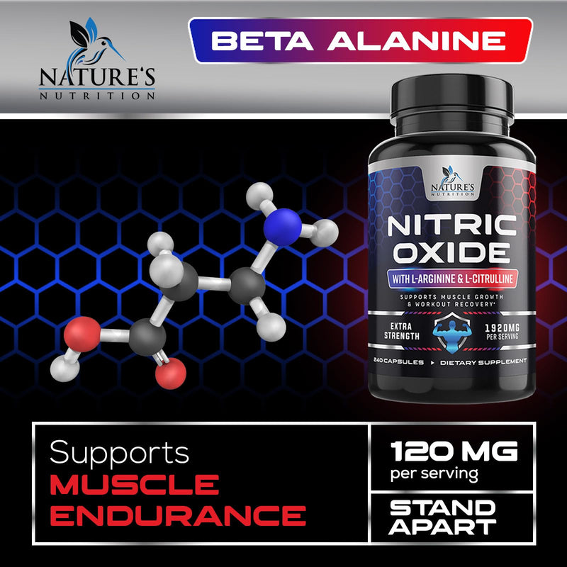 [Australia] - Extra Strength Nitric Oxide Supplement L Arginine 3X Strength - Citrulline Malate, AAKG, Beta Alanine - Premium Muscle Supporting Nitric Oxide Booster for Strength & Energy Supplements - 240 Capsules 240 Count (Pack of 1) 