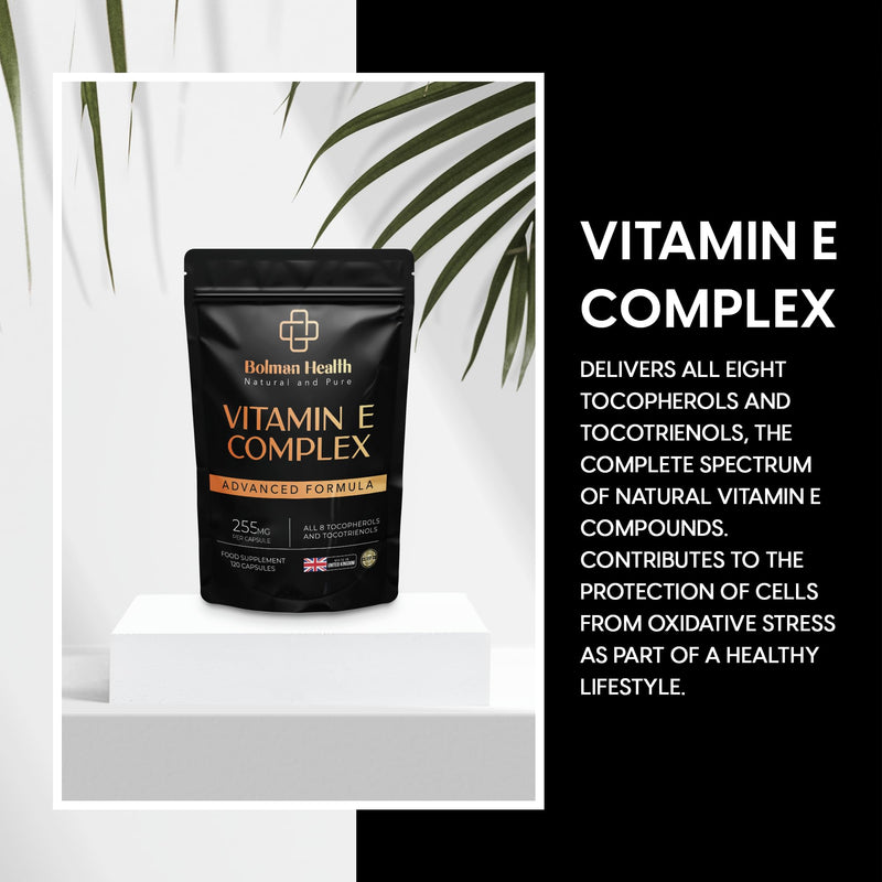 Vitamin E Complex Capsules | Full Spectrum with 8 Tocopherols & Tocotrienols | 255mg Vitamin E | Antioxidant Support | 120 Vegan Capsules | Non-GMO | Gluten-Free Vitamin E Supplement 120 count (Pack of 1)