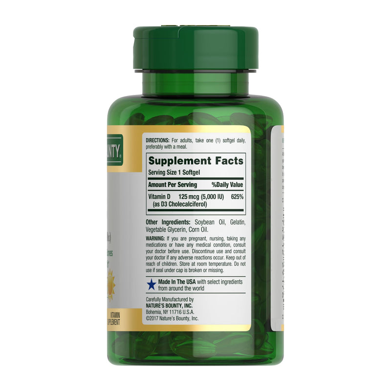Nature's Bounty Vitamin D3 5000 IU Softgels, 240 Count 240 Count (Pack of 1)