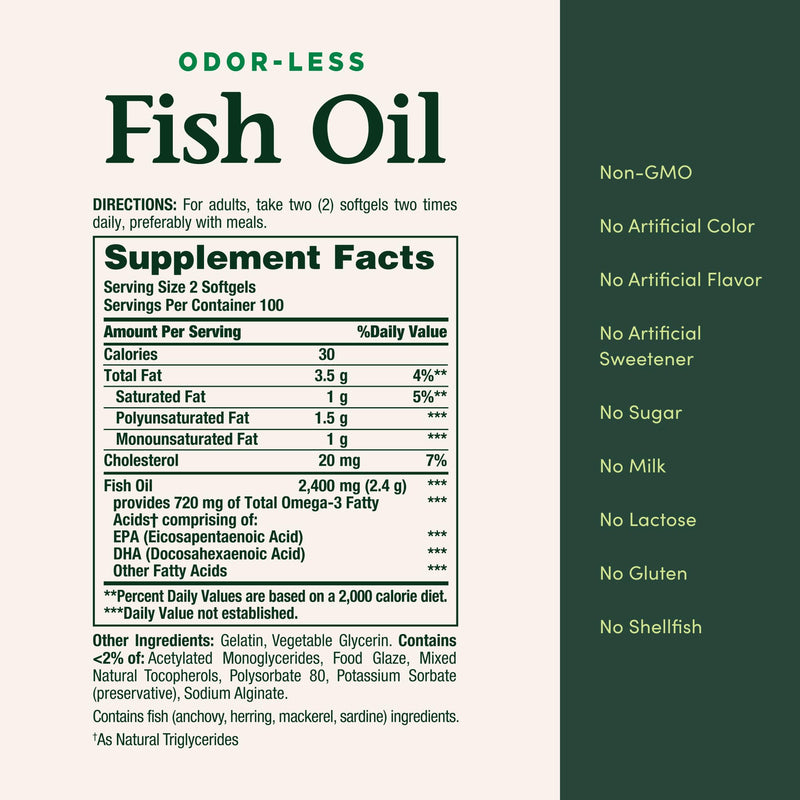 Nature's Bounty Fish Oil, Dietary Supplement with 360mg Omega-3, Supports Heart Health, 1200mg, 200 Softgels (Pack of 2)