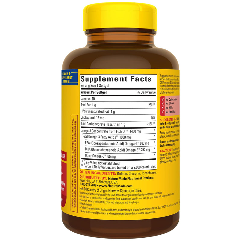 [Australia] - Nature Made Burp Less Ultra Omega 3 Fish Oil Supplements, 1400mg Fish Oil Omega 3 Supplements as Ethyl Esters for Healthy Heart Brain Eyes Support, One Per Day, 90 Softgels 90 Count (Pack of 1) 