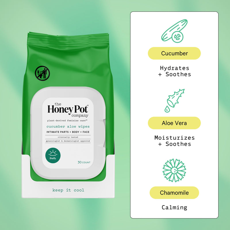 [Australia] - The Honey Pot Company - Feminine Wipes - Daily PH Balancing and Sulfate Free Feminine Products for Parts, Body, or Face - Cucumber Aloe 30 ct. 30 Count (Pack of 1) 