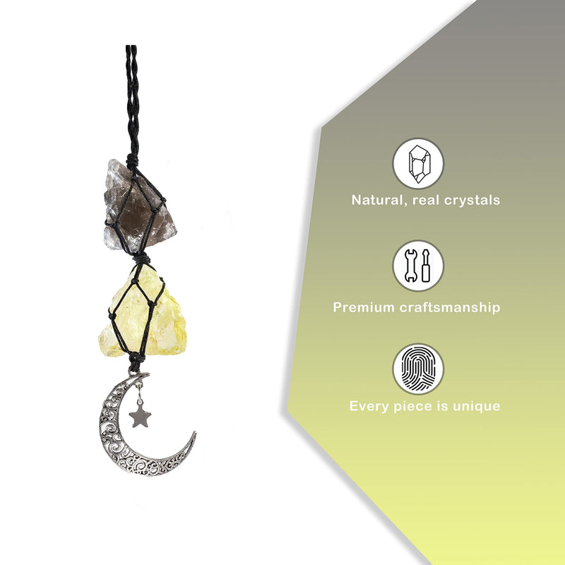 [Australia] - BOHO GARDEN Hanging Car Charm - Smoky Quartz & Citrine - Dangling Moon, Healing Crystal Accessories, Rearview Mirror Decorations √êGrounding, Cleansing, Protection, Joy, Abundance, Clarity, Energy Smoky Quartz-citrine 