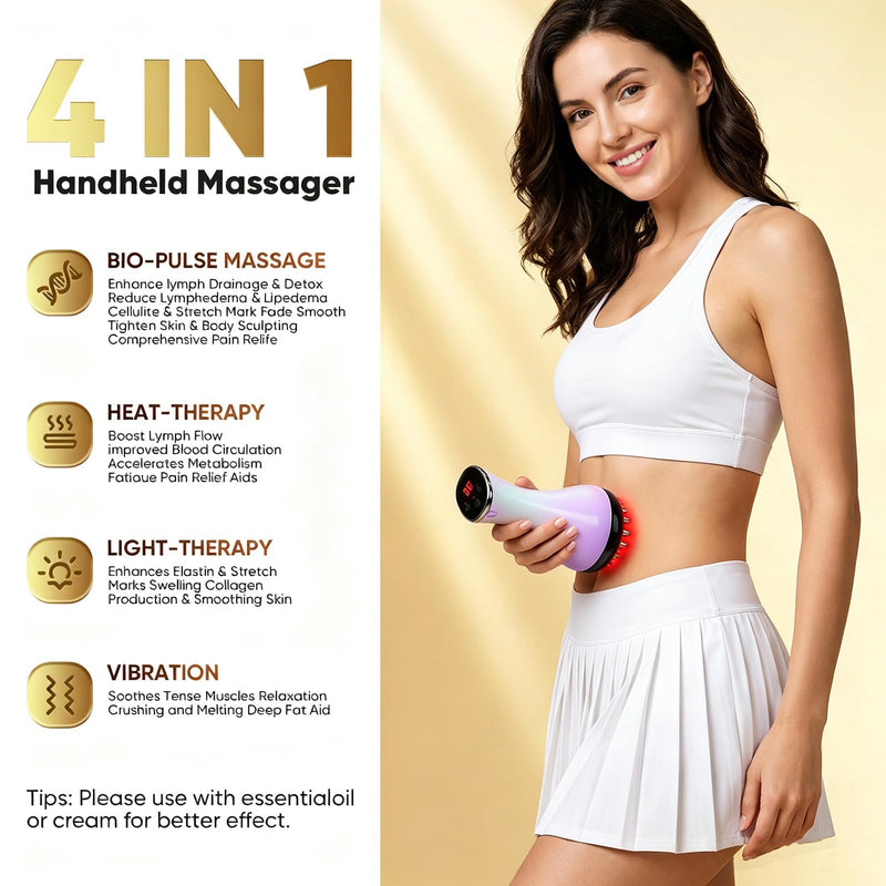 Lymphatic Drainage Massager & Anti Cellulite Massage Tool, 4-in-1 Body Sculpting Machine with Microcurrent, Red-Light, Heat & Vibration, Helps Reduce Stretch Marks & Cellulite, for Legs, Arms & Belly Gradient Color