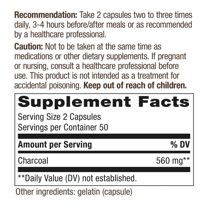 [Australia] - Nature's Way Activated Charcoal - Digestive Supplement - Active Charcoal Supplement - Binds Unwanted Materials & Gas in Digestive Tract* - Gluten Free - 100 Capsules, Pack of 2 