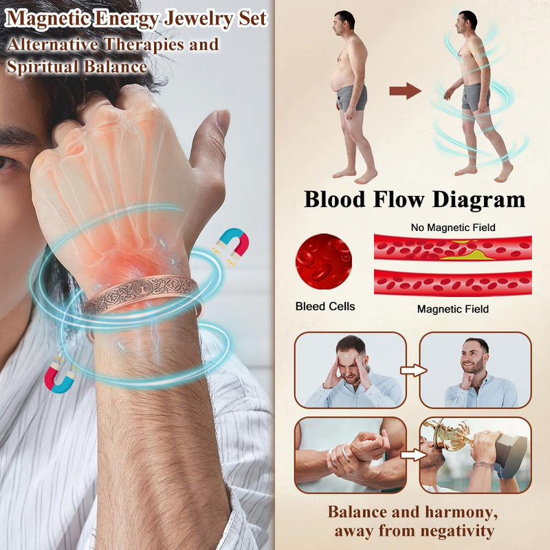[Australia] - Copper Magnetic Bracelet for Men, with Powerful 9X 5000 Gauss Magnets, Adjustable Solid Pure Copper Celtic Sun Moon Life Tree 