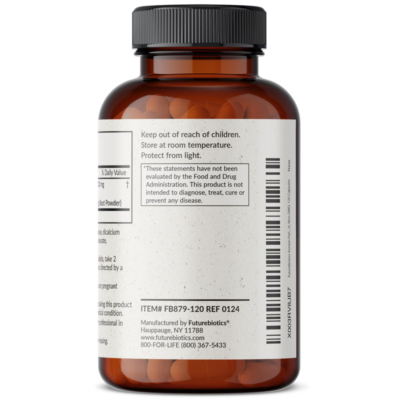 [Australia] - Futurebiotics Korean Panax Ginseng 1000 MG Per Serving Energy, Memory & Brain Health Support, Non-GMO, 120 Capsules 