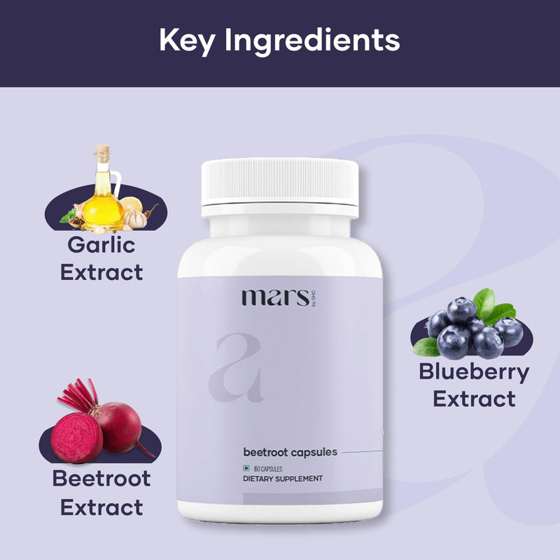 Mars by GHC Beetroot Capsules, 300mg Beet Root Powder Aids Healthy Circulation & Vitality, Non-GMO, Beet Root Supplement, 60 Capsules