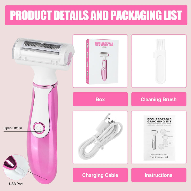 [Australia] - Women Face Epilator, 4-in-1 Body Shaver and Facial Epilator, Hair Removal for Face, Waterproof Facial Hair Remover for Armpits, Arms, Legsm, Bikini 