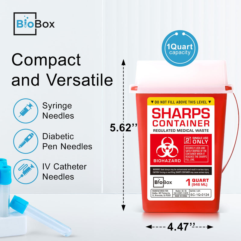 [Australia] - Sharps Container Small - Sharps Containers for Home Use and Labs - Portable Needle Disposal and Travel Size Biohazard Bin - 1 Quart (Pack of 1) 1.0 
