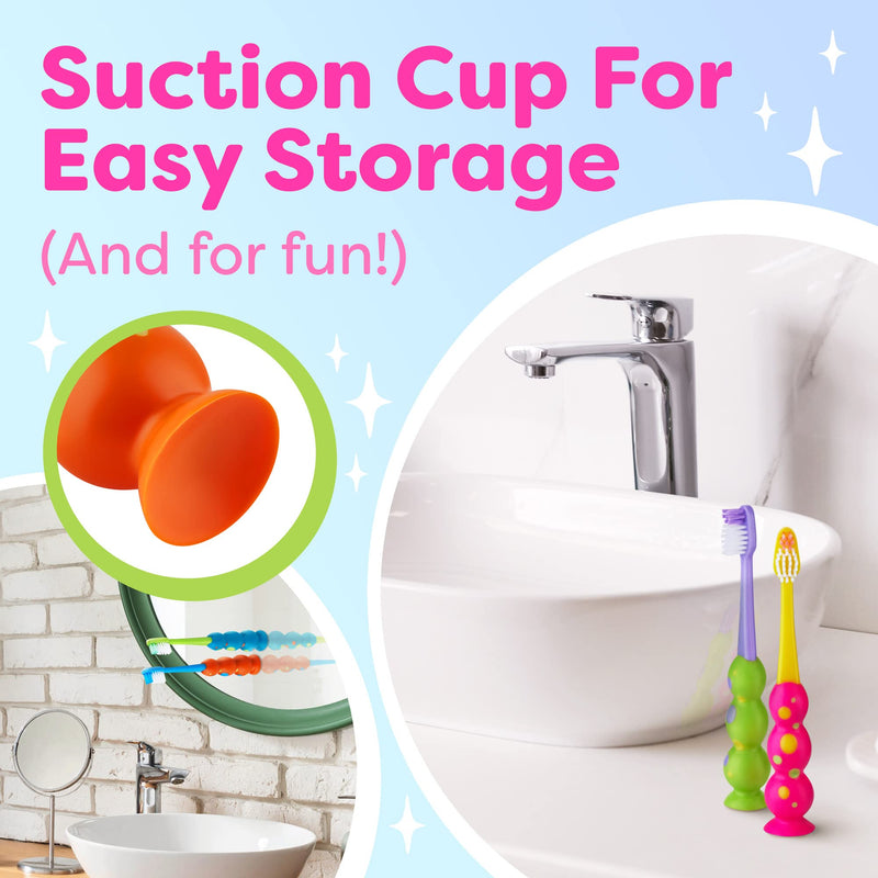 [Australia] - Kids Toothbrush 4 Pack - Soft Bristles with Suction Cup - Toothbrush Kids, Child Sized Brush Heads, 3-10 Year Old Kid Toothbrush with Easy Storage - Toddler, Girl and Boy Set (4-Pack, Multi-Color) 1 Count (Pack of 4) 