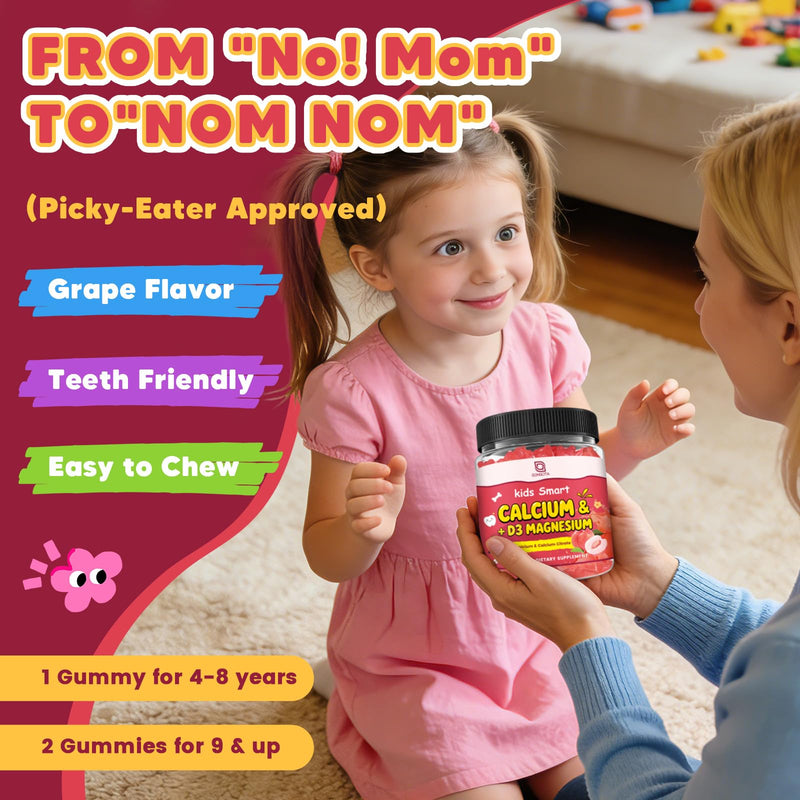 Calcium Citrate Gummies for Kids & Women - 500/1000mg Calcium Supplement with Vitamin D3 K2, Magnesium, Zinc, Probiotics & Prebiotics, Extra Absorption Algae Calcium For Bone, Muscle, Sugar Free 60Cts