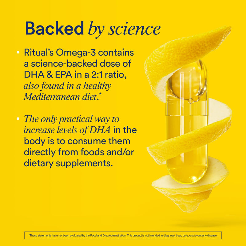 [Australia] - Ritual Omega 3 - Vegan - Science-backed Dose of DHA & EPA Fatty Acids in 2:1 Ratio, Bioavailable, Brain and Heart Health Support, Minimal Burp-Back, Sustainably Sourced Microalgae, 30 Day Supply 