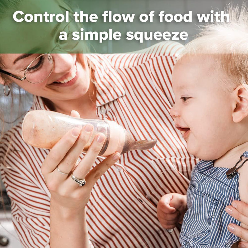 [Australia] - Haakaa Silicone Baby Food Dispensing Spoon Feeder 4oz - Infant Squeeze Cereal Feeder, Baby Fresh Food Feeder, Feed Bottle for Puree, Solid Baby Food, BPA Free, 4m+ Babies – Grey 