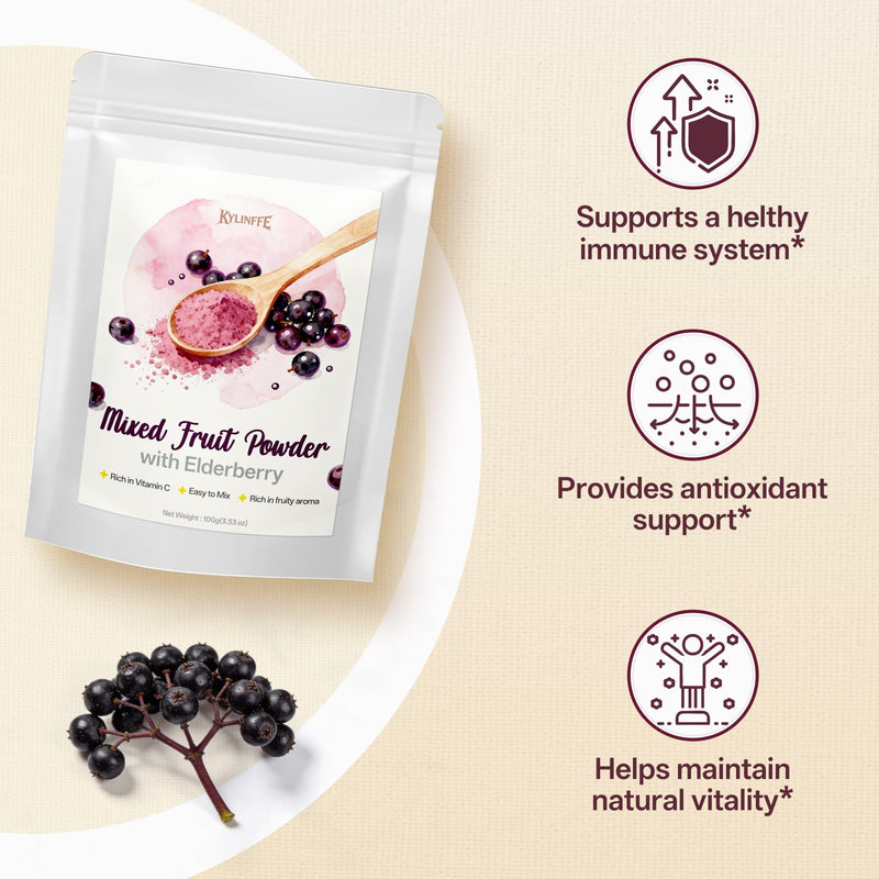 Elderberry Powder - Natural Non-GMO Fruit Blend, Sugar Free & No Additives, Ideal for Beverages, Smoothies & Drinks
