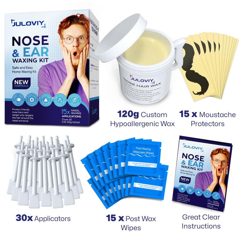 [Australia] - Nose Wax Kit, 120 g Wax, 30 Applicators,Nostril and Ears Hair Removal Kit for Men & Women,Includes 15 Balm Wipes and Mustache Guards etc. Lasts up to 6 Weeks Standard Nose Waxing Kit 