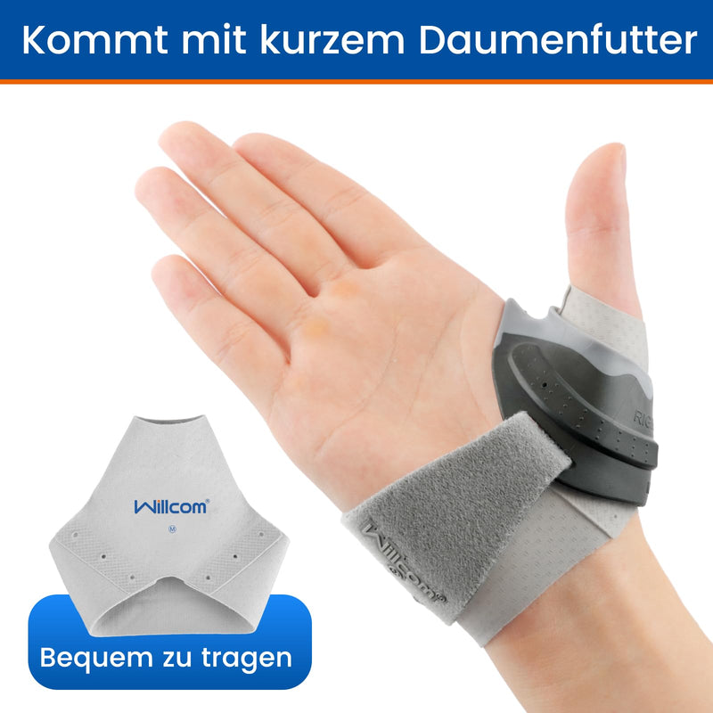 [Australia] - Willcom CMC Ortho thumb orthosis, for osteoarthritis thumb base, joint instability, thumb saddle joint stabilization and positioning of the metacarpal bone of the thumb to relieve pain (left, M, 19.5-22.5) M left hand 