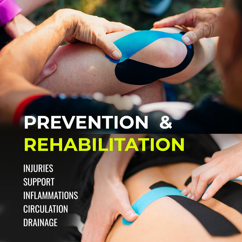 Kalahari 6 Rolls Kinesiology Tape + eBook Applications, Physio Kt Tape with high Adhesion and Water & Sweat Resistant, Kinesio Taping for Sports Injury, Support, Muscle Rehabilitation, 5 m x 5