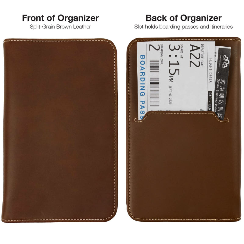 Excello Global Products Split Grain Leather Travel Wallet, Brown, Holds 4 Passports One Size Brown (Split Grain)