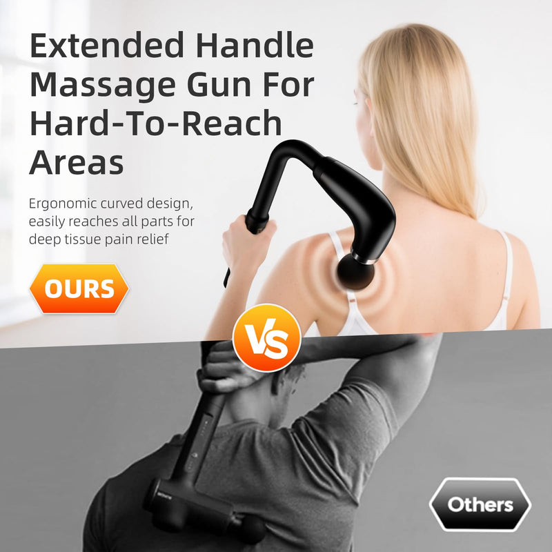 [Australia] - Massage Gun with Upgraded Extension Handle, Back Massage Gun Deep Tissue, Back Massager for Pain Relief for Muscles Neck Shoulders Waist Arm Legs Foot, 4 Replaceable Heads & 9 Speed Levels（Black） 