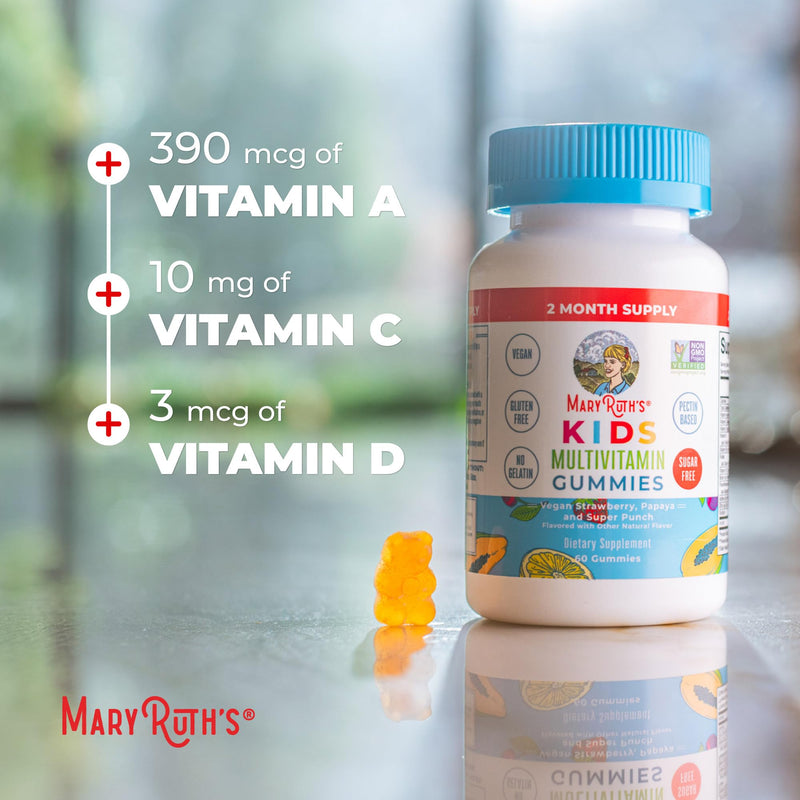 MARYRUTH'S Kids Multivitamin Gummies, Sugar Free, 2 Month Supply, Ages 4+ | Essential Vitamins C, D3, Zinc, 60 Count