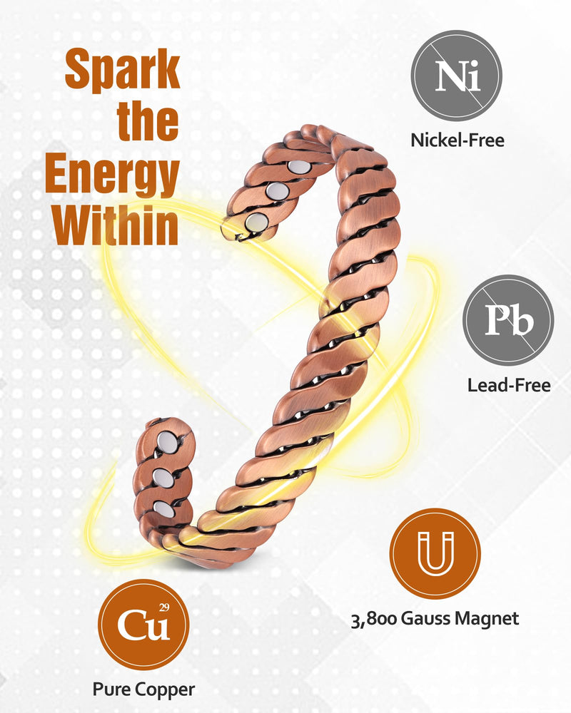 [Australia] - Jecanori Copper Magnetic Bracelets for Men and Women‚ÄìEffective Pure Copper Bracelet ‚Äì Adjustable Cuff Bangles Twisted Copper 