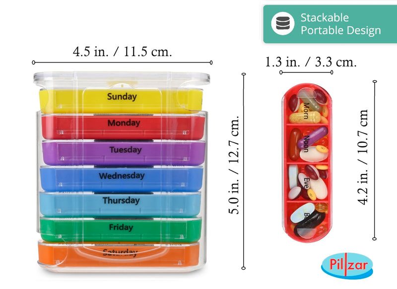 7 Day Pill Box Organizer, Hard Case with Embedded Magnet, 7 Stackable Trays, Perfect for Travel and Home Use.