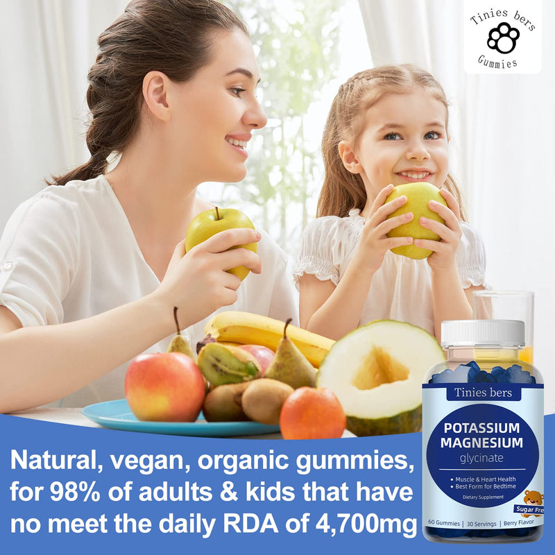 [Australia] - Potassium Magnesium Gummies, Potassium Gummies Sugar Free for Adults Kids, Support Leg Cramps & Muscle & Heart Health, Magnesium Glycinate Gummies Best for Bedtime, Vegan, Non-GMO, Berry Flavor, 60 60 Count (Pack of 1) 