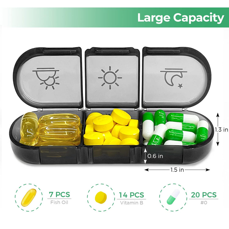 [Australia] - PULIV Weekly Pill Organizer 3 Times a Day, Portable Travel Pill Box 7 Day with Large Pill Containers, Light-Proof Pill Case for Vitamins, Medication, Supplements and Fish Oils (Black) Black 