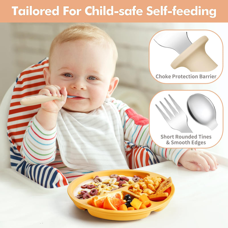 [Australia] - 8 Pieces Toddler Utensils Set - Kids Silverware Set with Silicone Handle Children Safe 18/8 Stainless Steel Forks and Spoons Anti-Choke Design Food Grade Dishwasher Safe 