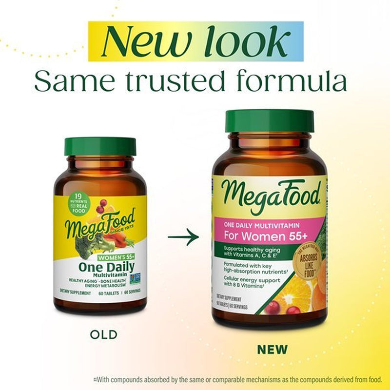 MegaFood One Daily Multivitamin for Women 55+ with 19 Nutrients, 60 Tablets | Supports Healthy Aging with Vitamin C, A, E, Cellular Energy Support with B Vitamins, D3 & Zinc, Vegetarian, 60 Servings 60 Count (Pack of 1)