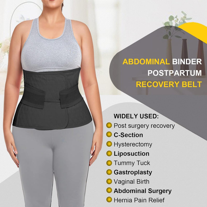 Postpartum Belly Band Abdominal Binder Post Surgery C-section Belly Binder Wrap Girdle Recovery Belt Back Support (Black, XX-Large) Black