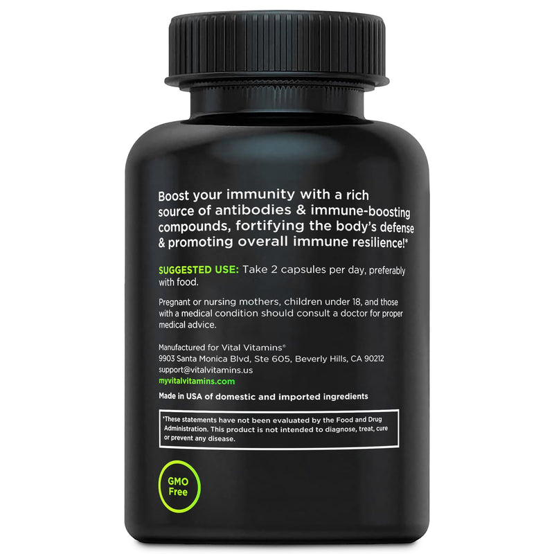 Vital Vitamins Colostrum Supplement, 30% IgG, Grass-Fed Bovine, 60 Capsules | Supports Immune Defense & Gut Health, Colostrum with Vitamin C, Zinc, & Selenium, Non-GMO 60 Count (Pack of 1)