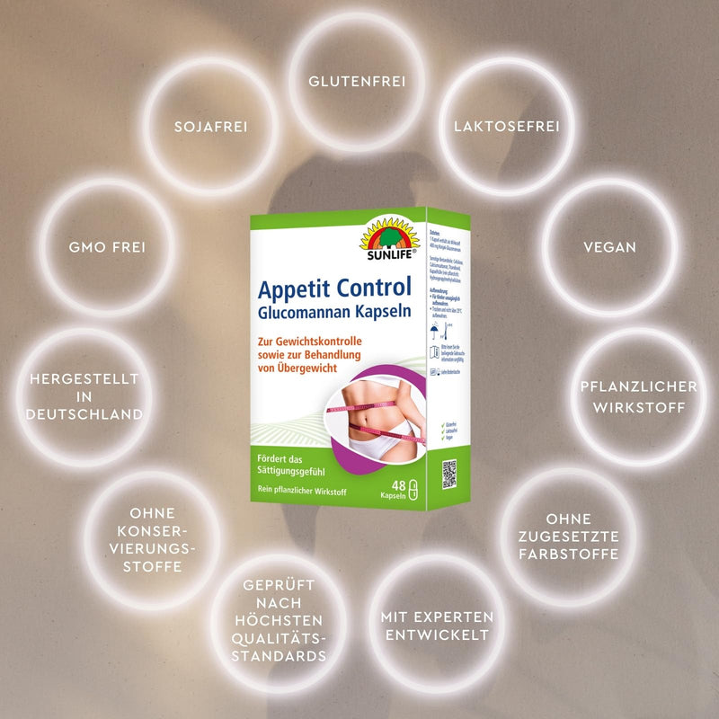 [Australia] - SUNLIFE Apetit Control capsules - 1 x 48 pieces - high-quality 400 mg glucomannan capsules - swelling appetite suppressant capsules - purely herbal dietary supplement without preservatives 