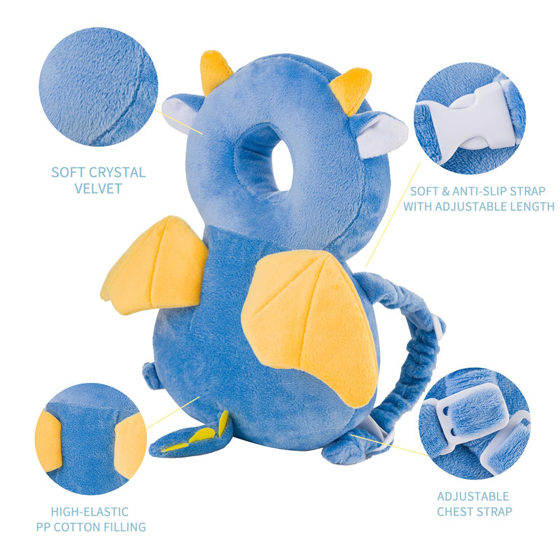 [Australia] - Baby Head Protector Backpack, Toddler Toddler Head Protector, Toddler Head Protector Padded Backpack Elasticated Carrier Wear (Dragon) Blue 