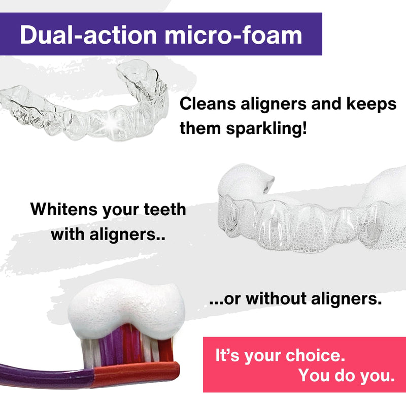 2 in 1 Aligner Cleaning and Teeth Whitening Foam, Vegan Formula Invisalign, Hawley Trays, Aligners, Retainer Cleaner Foam, Menthol Freshness Tooth Whitener Kit, Pack of 4 4 Pack