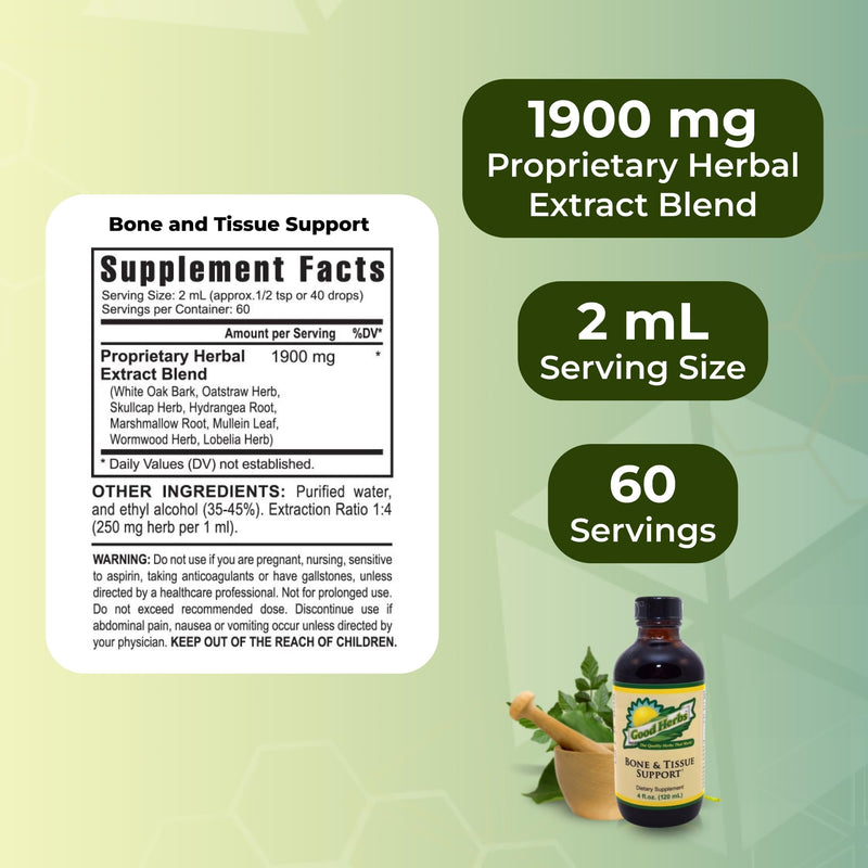 [Australia] - Youngevity Bone and Tissue Support - Organic & Wild Crafted Herbs - White Oak Bark, Skullcap, Oatstraw, Hydrangea, Marshmallow, Mullein, Wormwood, Lobelia - Good Herbs - (4 Fl Oz) 
