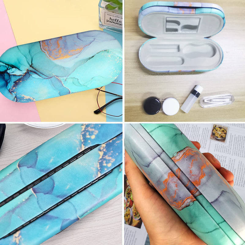 [Australia] - AITIME 2 in 1 Double Sided Portable Contact Lens and Eyeglasses Case, Marbling, Multifunction, Durable, Compact, Portable Storage Kit Marble-Green 