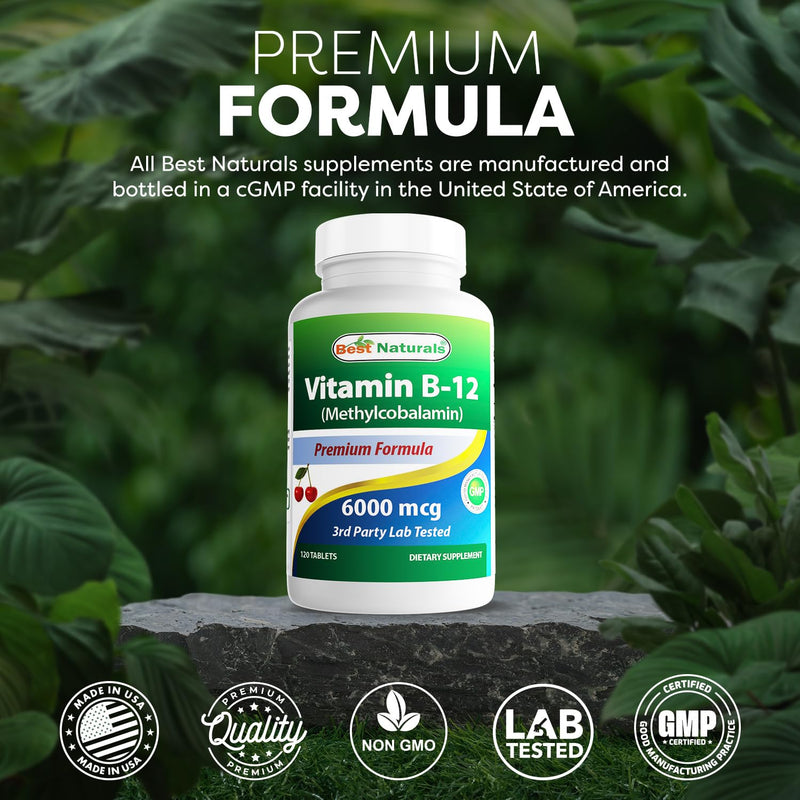 Best Naturals Vitamin B-12 as Methylcobalamin (Methyl B12), 6000 mcg 120 Sublingual Tablets (120 Count (Pack of 2))
